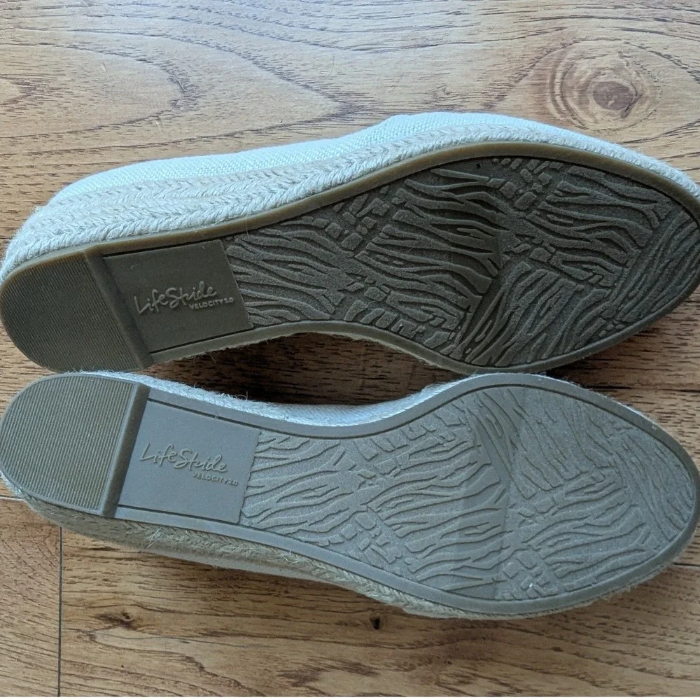 LifeStride Espadrille Wedge Beige Fabric Velocity 2.0 Womens 8.5M Comfort‎ Jute